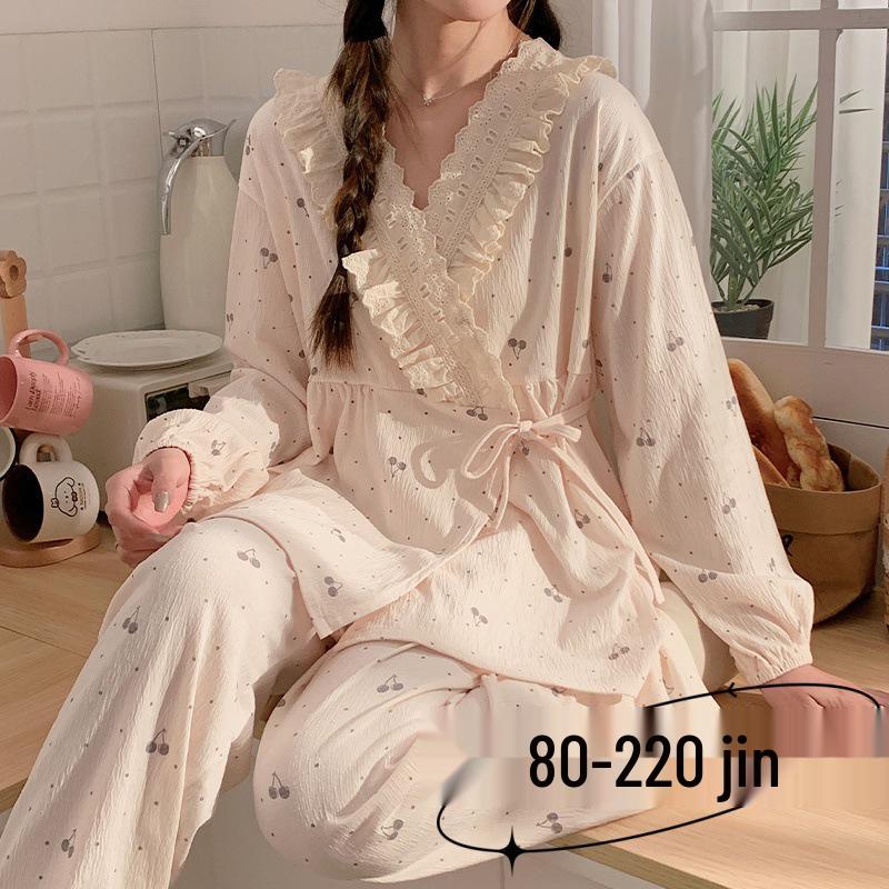 Plus Size Polka Dot Maternity Pajamas - Spring to Summer Loose Home Wear with Breastfeeding Access.