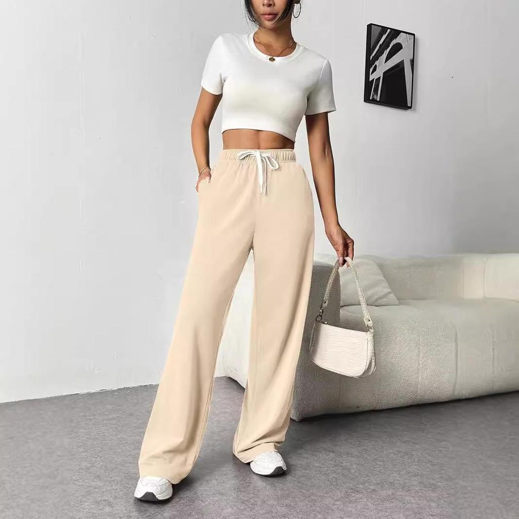 Damen High-Waist Weitbein-Sporthose - Lässig, lockere Passform mit Taschen