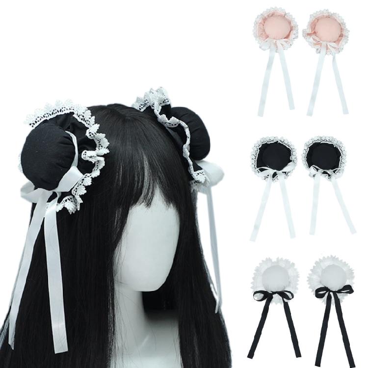 Women Buns Dancer Hair Clip Round Bun Hairstyle Laciness Ribbon Girl Headwear