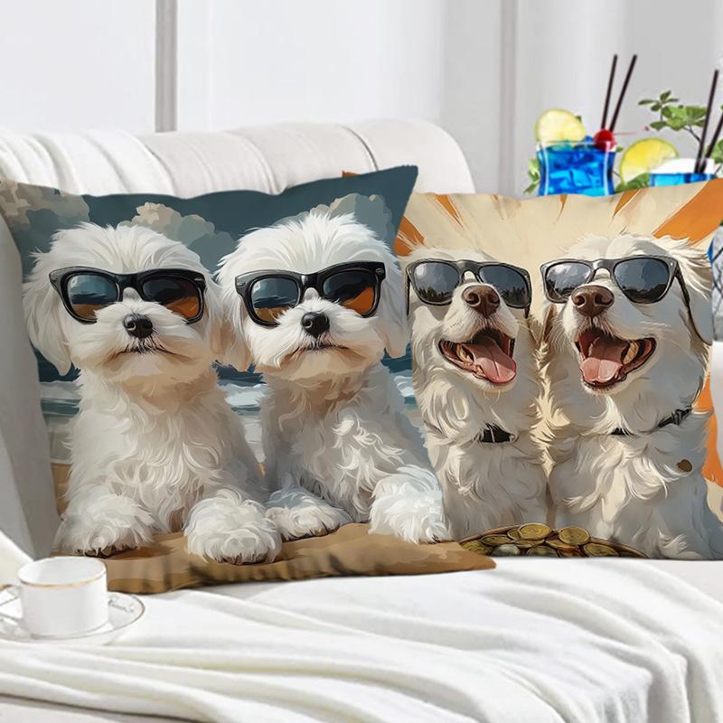 Vibrant Bohemian Style Short Plush Pillow Cover 45x45cm Charming Dog Living Room Bedroom Decor (Pillow Insert Not Included)