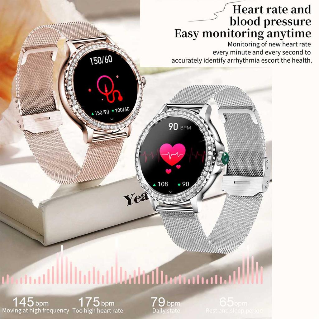 LUCKY START Różowo-złoty Smartwatch Połączenia Bluetooth Kobieta 100+ Trybów Sportowych Monitor Fitness Zdrowia Damski Smartwatch dla IOS Android NX19