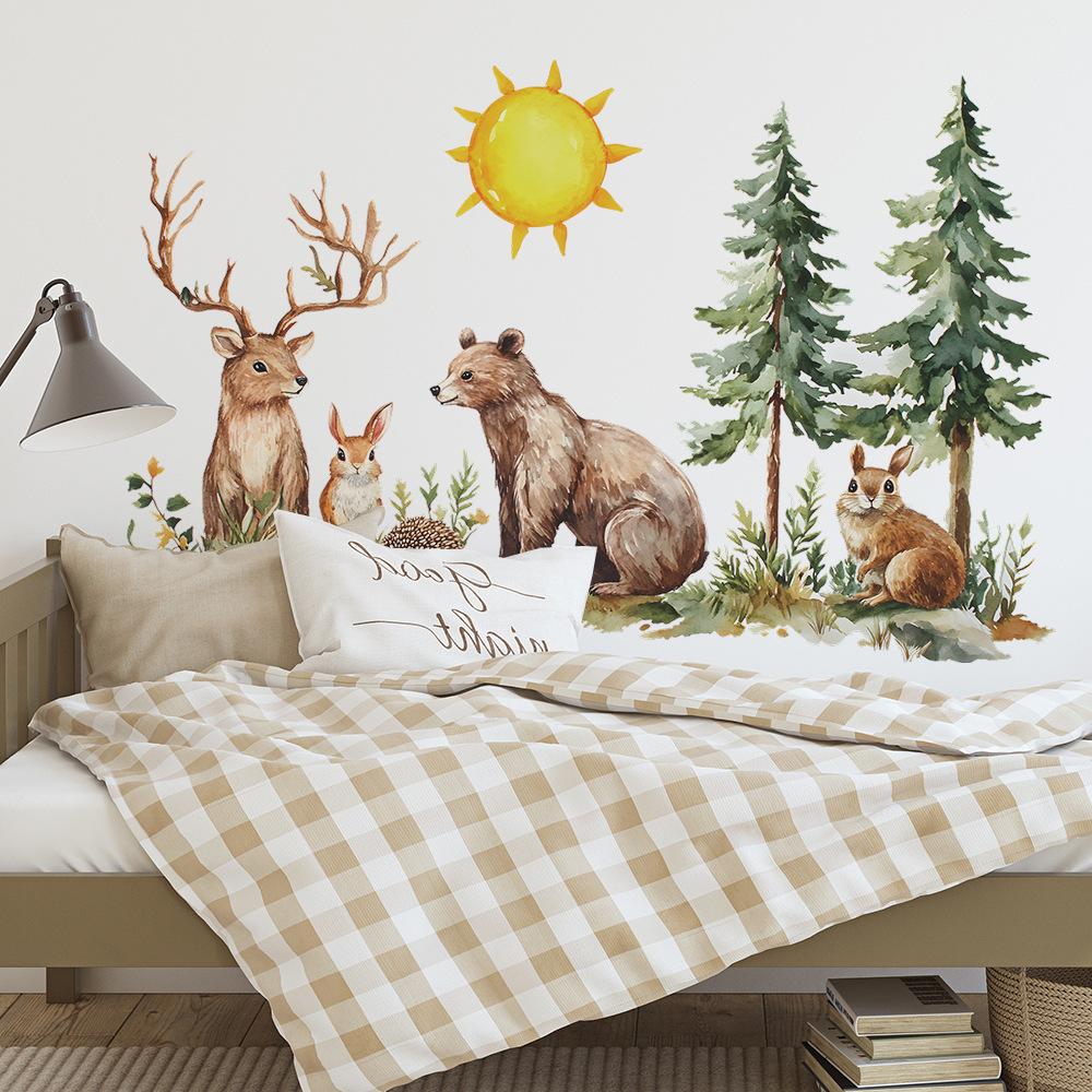 Acuarelă Desen Animat Animal Pădure Dormitor Studiu Fundal Înfrumusețare și Decorație Autocolante de Perete