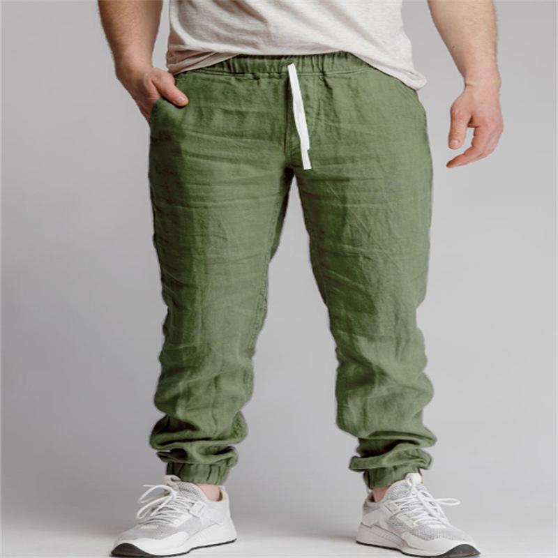 Mode Neue Herren Freizeithose Baumwolle Leinen Grenzüberschreitend Neu Einfarbig Kordelzug Sport Freizeit Atmungsaktiv Kordelzug Hose