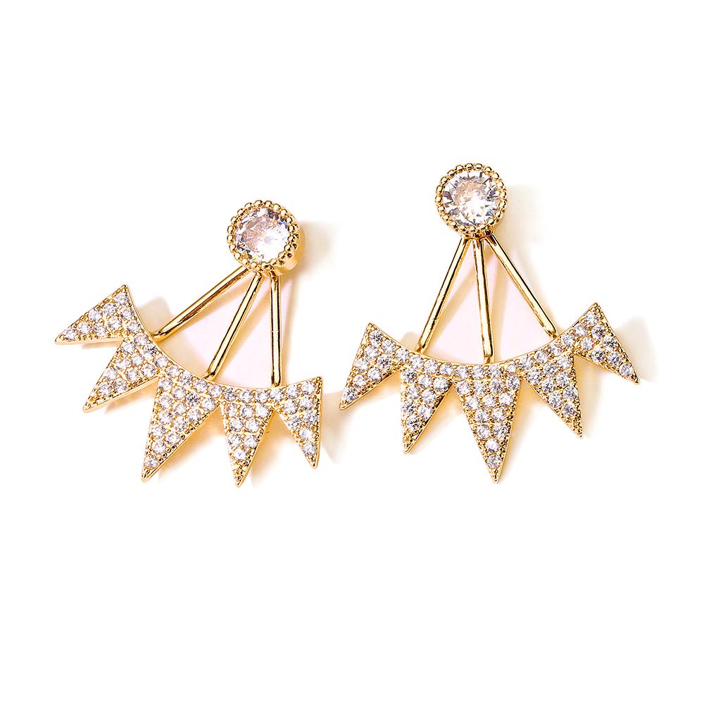 ZAKOL Fashion Luxury Feather Crystal Wing Symmetrical Stud Earrings Exquisite copper Color Party Zircon Accessories for Women