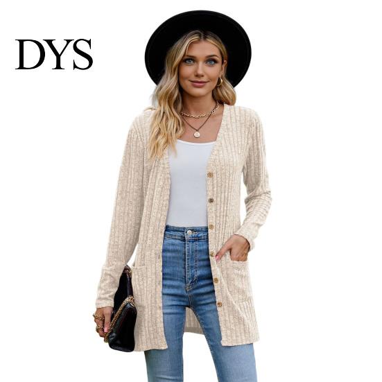 Women Knitwear Fall Long Cardigan Sweater, V Neck Button Front Knit Coat Coat, Sleeve Casual Sweater with Pockets Winter