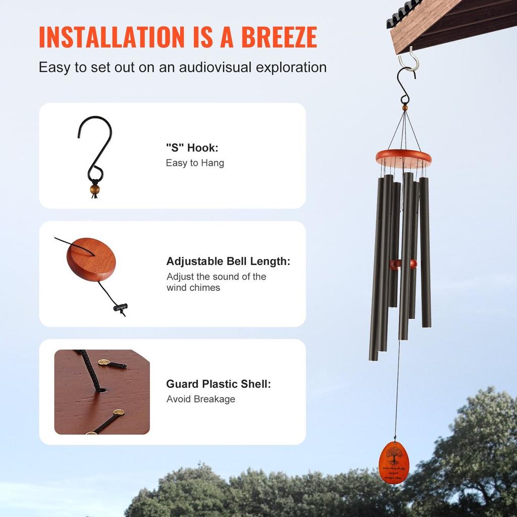 Wind Chimes for Outside, 1042 mm, Deep Tone Wind Chimes with 6 Tubes, Unique Large Memorial Wind Chimes for Anniversary, Amazing Outdoor Decor for
