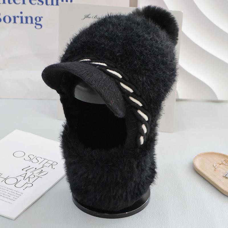Fleece Verdickte Gestrickte Thermomütze Damen Wollmütze Outdoor Winddicht Halsbedeckung Einteilige Mütze