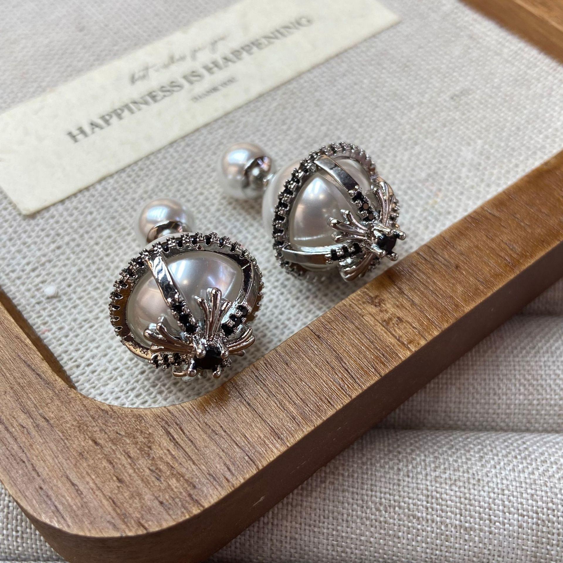 Cross Double-Sided Earrings Women S Stud Earrings Socialite Retro Hepburn Style Front And Rear Earrings