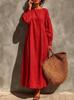 2026 Autumn/Winter Linen Puff Sleeve Round Neck Maxi Beach Dress for Women