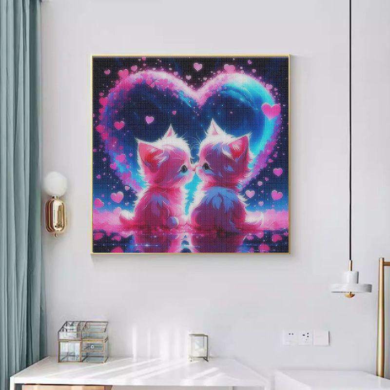 CHENISTORY 5D DIY Diamond Painting Kit Pink Cats in Love Heart Galaxy Full Drill Cross Stitch Embroidery Mosaic Art Home Wall De