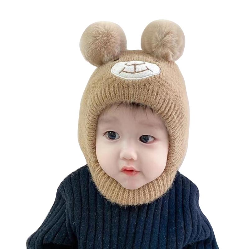 Niedliche Bären Strickmütze für Kleinkinder Jungen Mädchen Warme Beanie Mütze Entzückende Winter Kopfbedeckung Weiche Babymütze Duschgeschenk für Babys