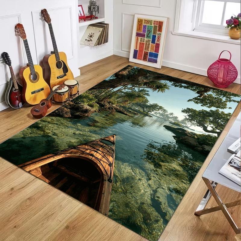 Tropical Rainforest Lake View Area Rug Non-Slip Washable Soft Nature Scenic Floor Mat for Living Room Bedroom Home Decor