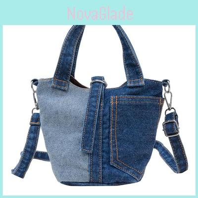 Denim Casual Bucket Bag With Breathable Fabric For Unisex Daily Use