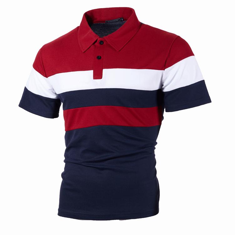 Men's Short-sleeved Three-striped Color Blocking Fashion Men's Lapel Short-sleeved T-shirt