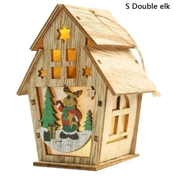 Christmas Style Wooden House Led Lights New Creative Assembly Small House Decoration Luminous Color Cabin Accessories Decoration