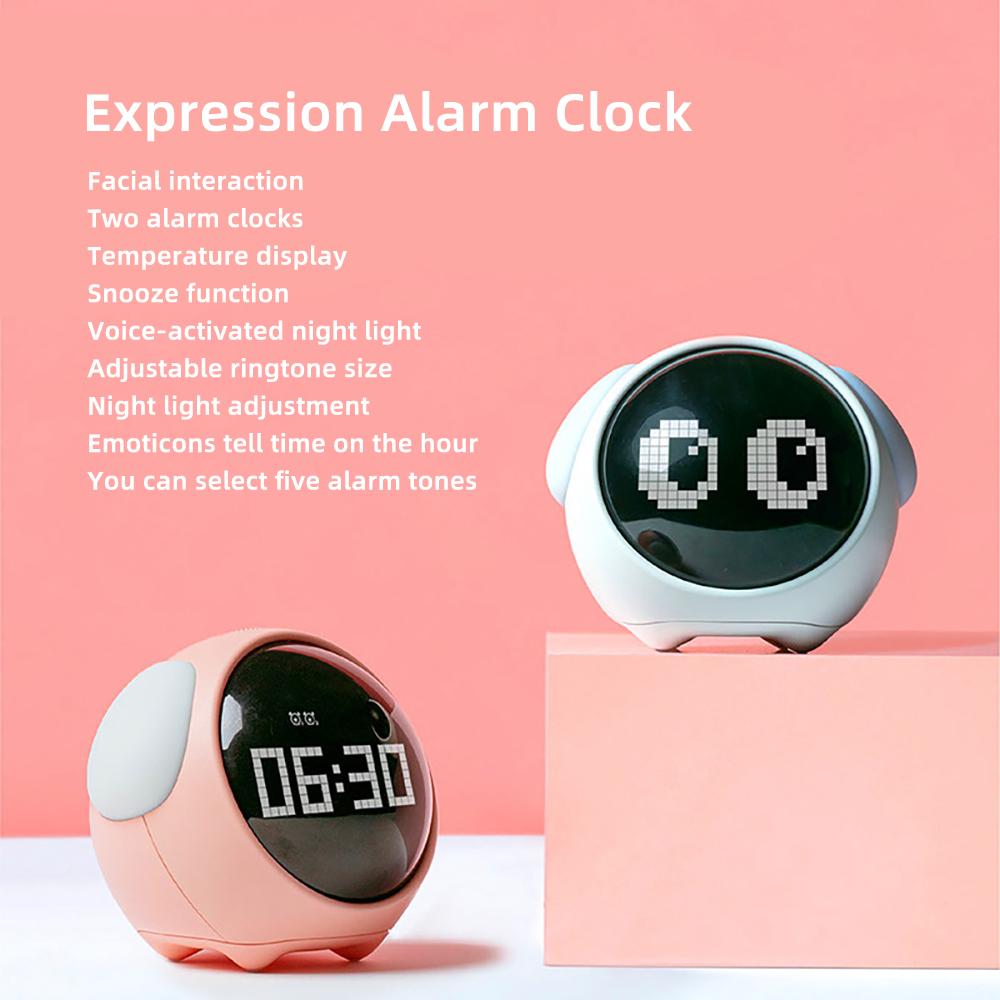 Children's Smart Alarm Clock Cute Expression Electronic Table clock with night light Calendar Chargeable digital watch Kids gift