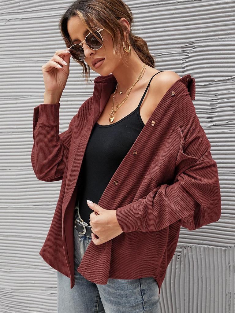 2026 Spring/Autumn Women's Oversized Loose Corduroy Shirt - European and American Style