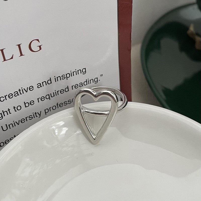 Korean Style Adjustable Hollow Heart Ring for Women - Trendy Peach Heart Design