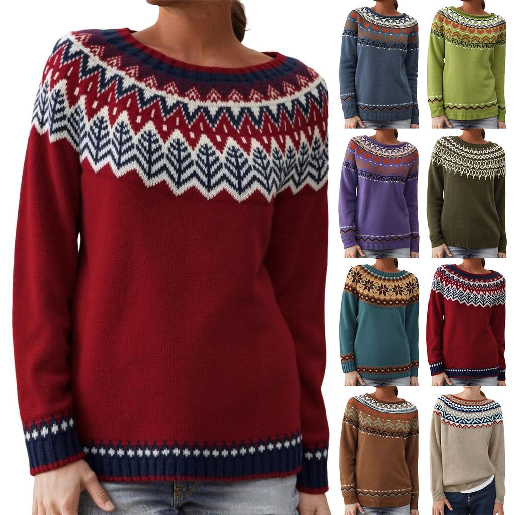 Ladies' Fashion Sweater, Round Neck,Loose Pullover Long-sleeved Knitted Sweater