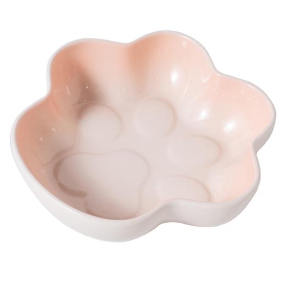 baizihuahu Cat Paw Shape Ceramic Bowl for Cats, Anti-Whisker Fatigue Kitten Food Water Dish, Microwave Dishwasher Safe Wide Shallow Pet Plate