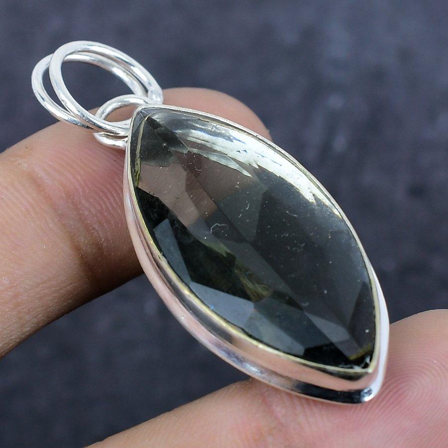 Natural Smoky Topaz Gemstone 925 Sterling Silver Jewelry Pendant 2.17" d2T38