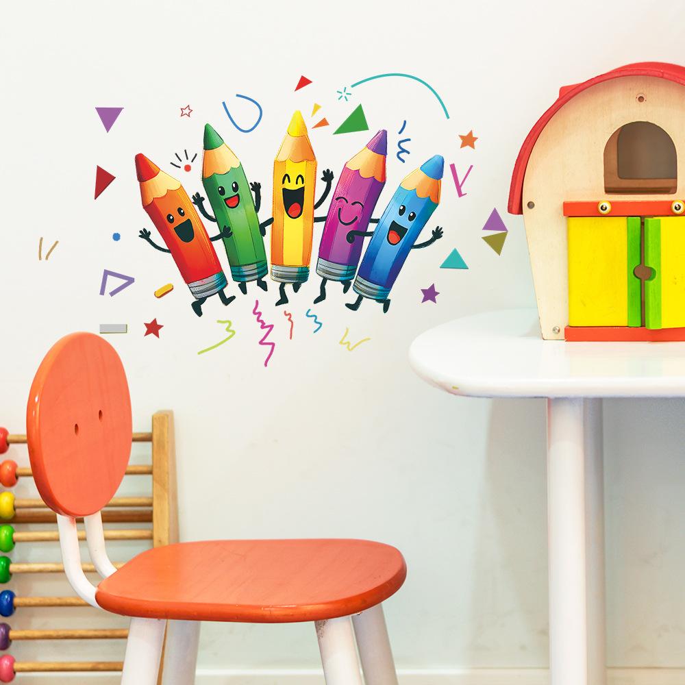 Self-adhesive Colorful Cute Pencil Wall Stickers for Classroom Study Entryway Home Decor