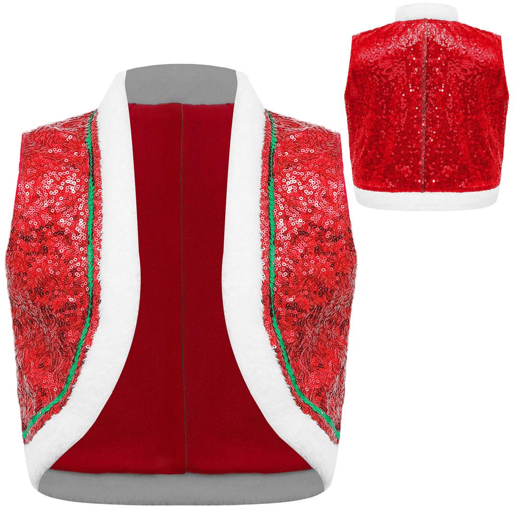 Boys Girls Circus Dance Waistcoat Kids Sleeveless Santa Elf Vest for Christmas Halloween Performance