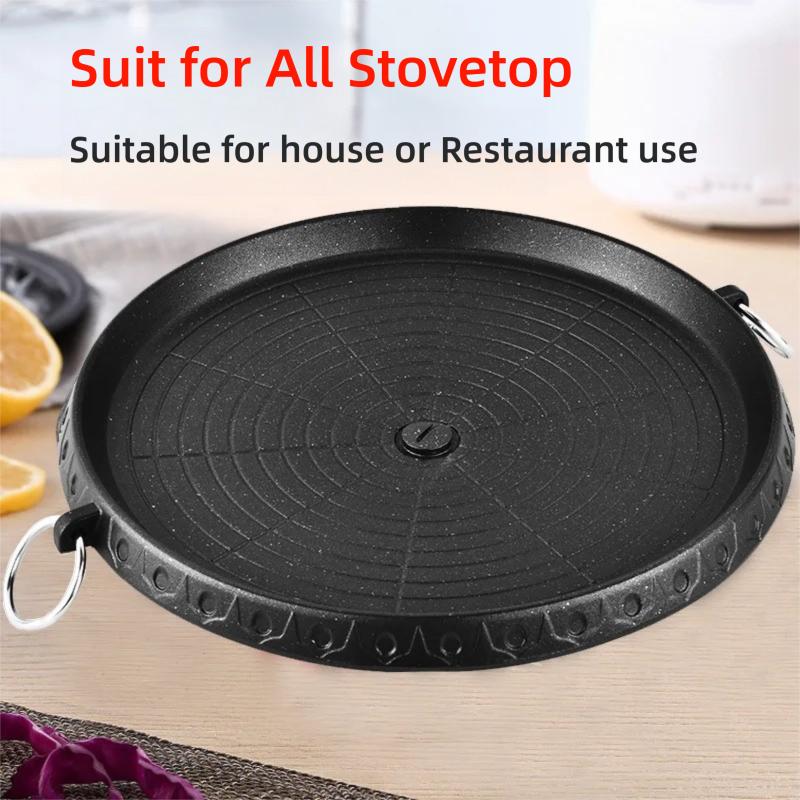 Korean Square Grill Pan Maifan Coated Camping Board,Non-stick Smokeless Barbecue Plate for Indoor Outdoor Gas Induction Stovetop