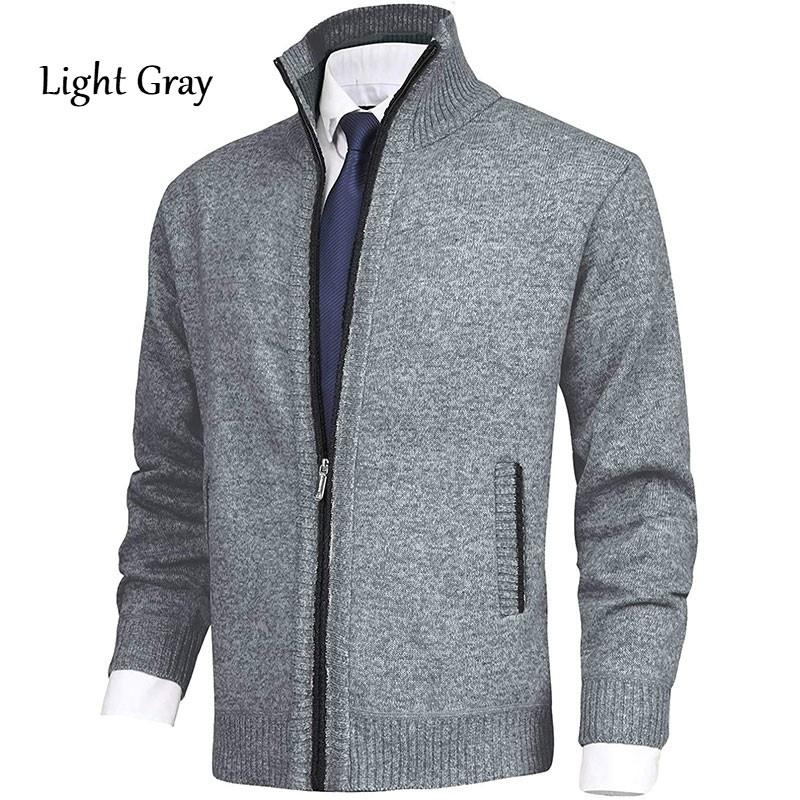 Men's Casual Knit Cardigan Sweaters Slim Fit Fleece Full Zip Thick Knitted Cardigan Winter Outwear