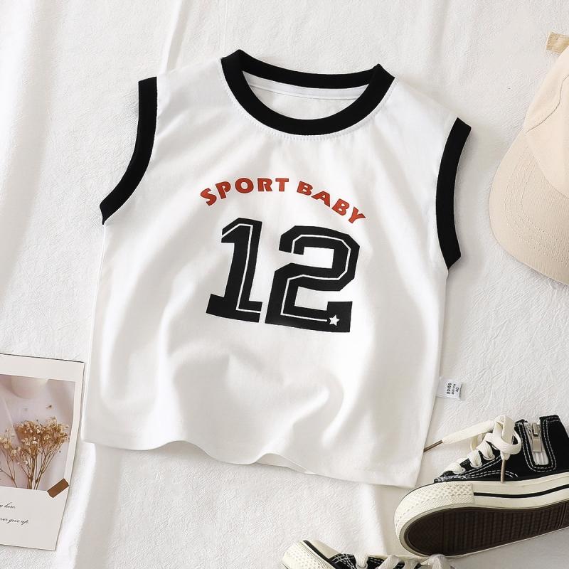 Kids Cotton Sleeveless T-shirt Summer Baby Comfortable Clothes Boys Girls Cartoon Vest Tee Children Breathable Leisure Tops