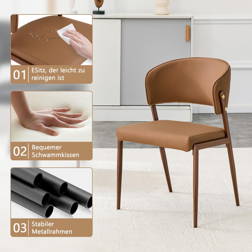 Dining Chair Set of 2 Modern Upholstered with Metal Frame, Ergonomic Backrest, Faux Leather Chair for Dining Room Living Room Kitchen - Chair Only