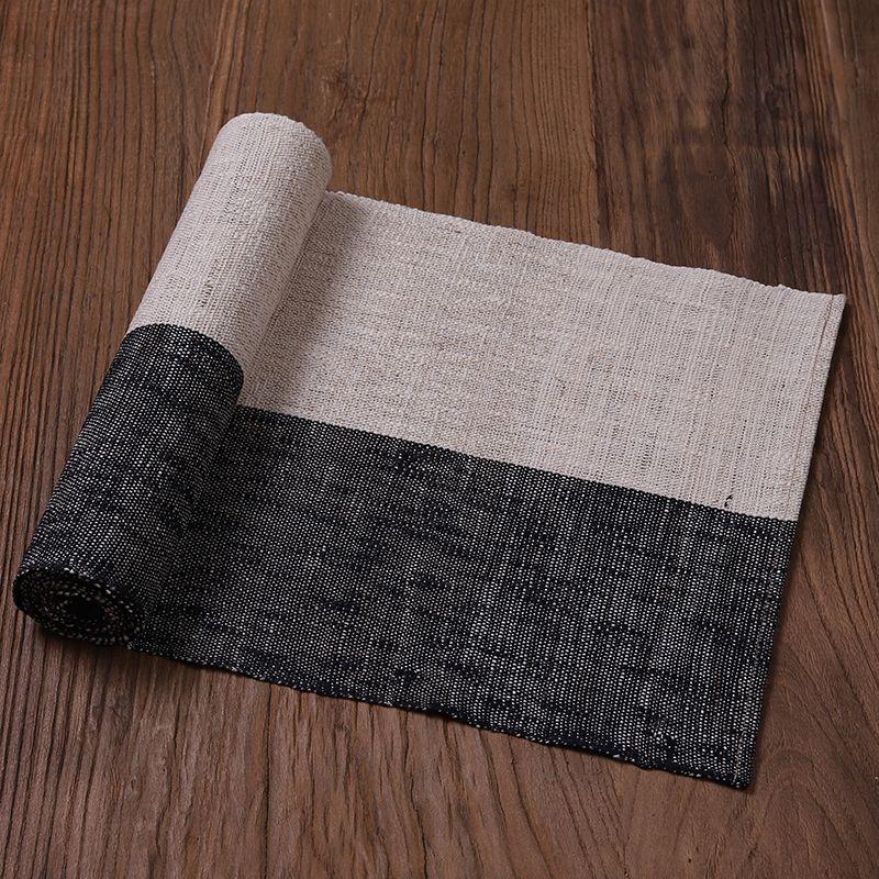 

Cotton and Linen Black and White Table Runner Japanese Style Zen Fabric Tea Mat New Chinese Style Waterproof Ramie Tea Flag Width 30cm Length 50cm