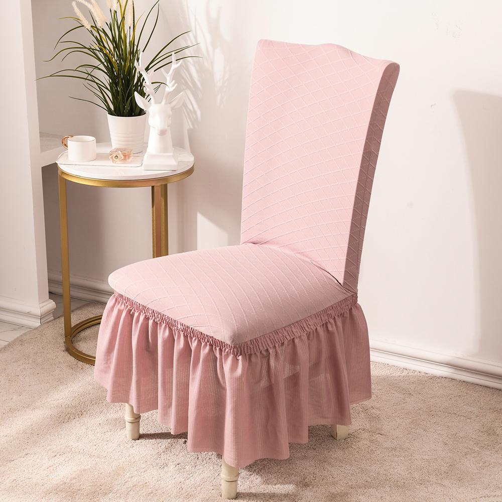 Elegant Jacquard Dining Chair Cover with Frill Skirt Super Stretch Spandex Thickened Anti-Wrinkle Stain Resistant Universal Fit