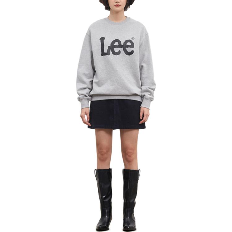 Lee Logo Letter Round Neck Drop Shoulder Loose Pullover Sweatshirt Unisex Sweatshirt Gray LUT006425203204-A04865-1