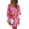Spring and Autumn Women's Dress Fashion Square Neck Printed Lotus Leaf Sleeve Slim Dresses