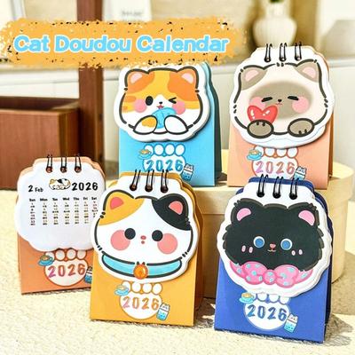 Cute Mini 2026 Desk Calendar Cartoon Cat Portable Daily Planner Coil Schedule Mark Calendar Ornaments Office Desk Accessories