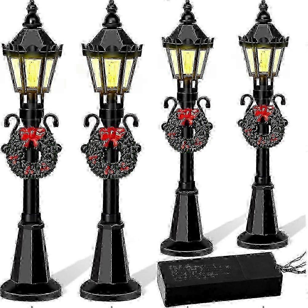 4 Pcs Christmas Mini Street Light Models Dollhouse Streetlight Miniature Village Pathway Lantern Post for DIY Micro Landscape Fairy Garden Accessories
