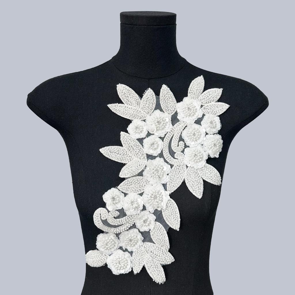 Mesh Sequin Nail Diamond Bead Embroidery Sewing Single Flower Collar Diy Decoration With Clothing Accessories Collar