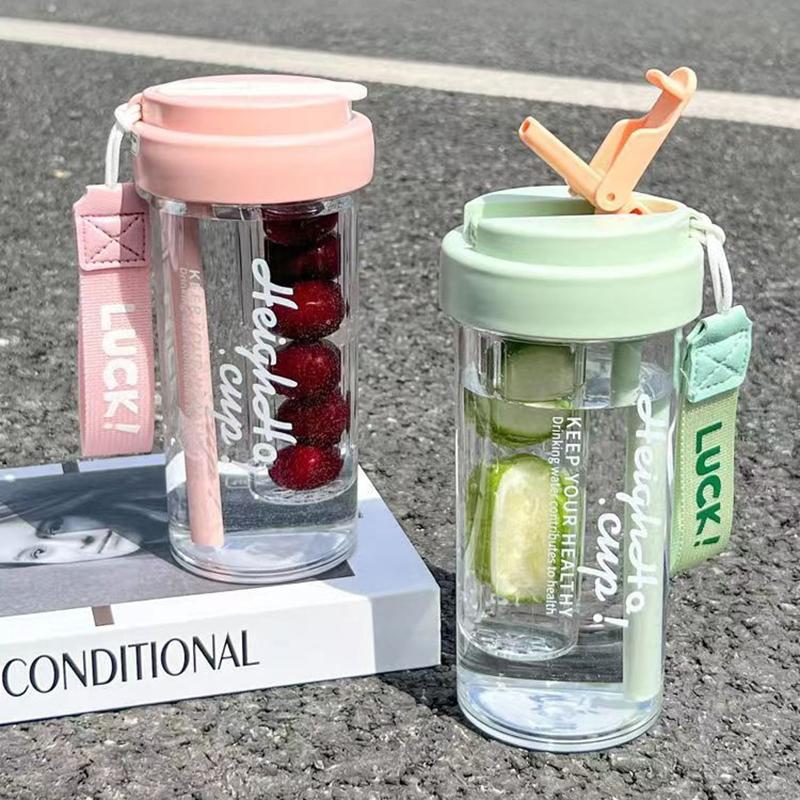 600Ml Water Cup Handy Cup Sports Water Bottle Food Grade Material Tea Partition Water Cup Female Straw Cup Summer Portable
