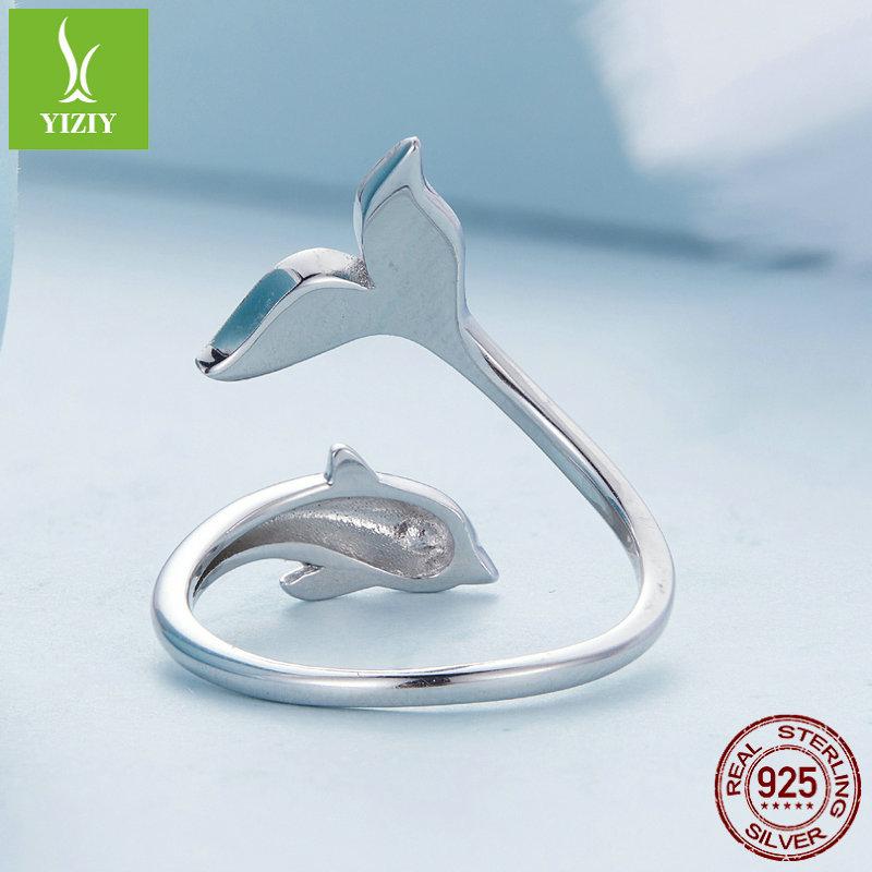 Design Gradual Change Oil Drop Dolphin Opening Ring, Niche Light Luxury 925 Silver Ring Bsr270