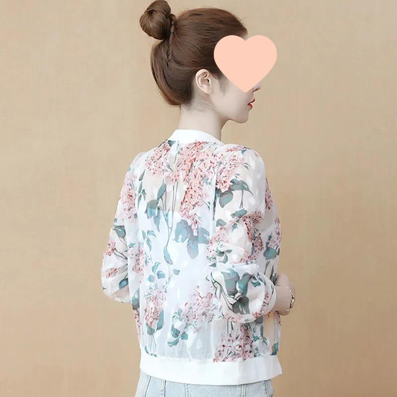 Chiffon Langarm Sonnenschutzjacke für Damen - Mittleren Alters Lässig Übergröße Bedruckte Strickjacke Oberbekleidung