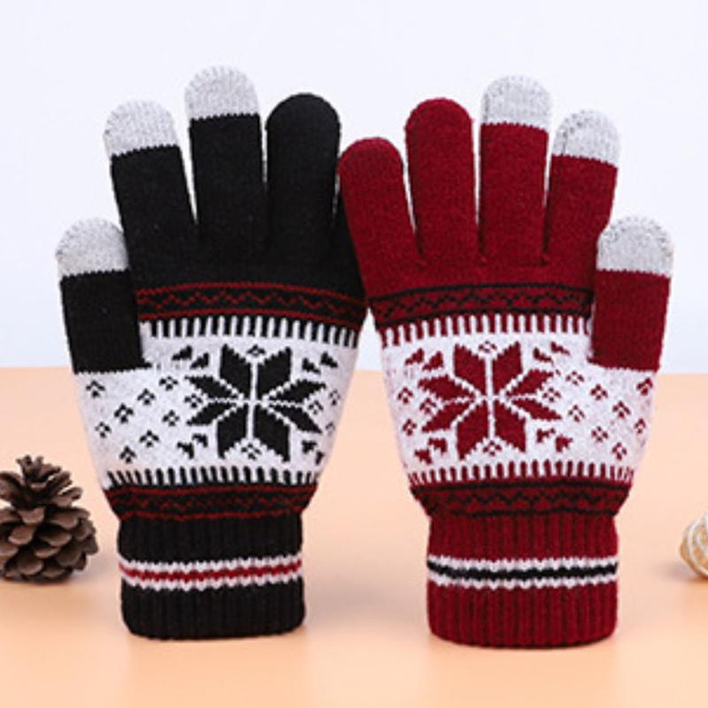 Winter Warm Knitted Gloves Fashion Snowflake Embroidery Touchscreen Gloves For Women Men New Year Gift