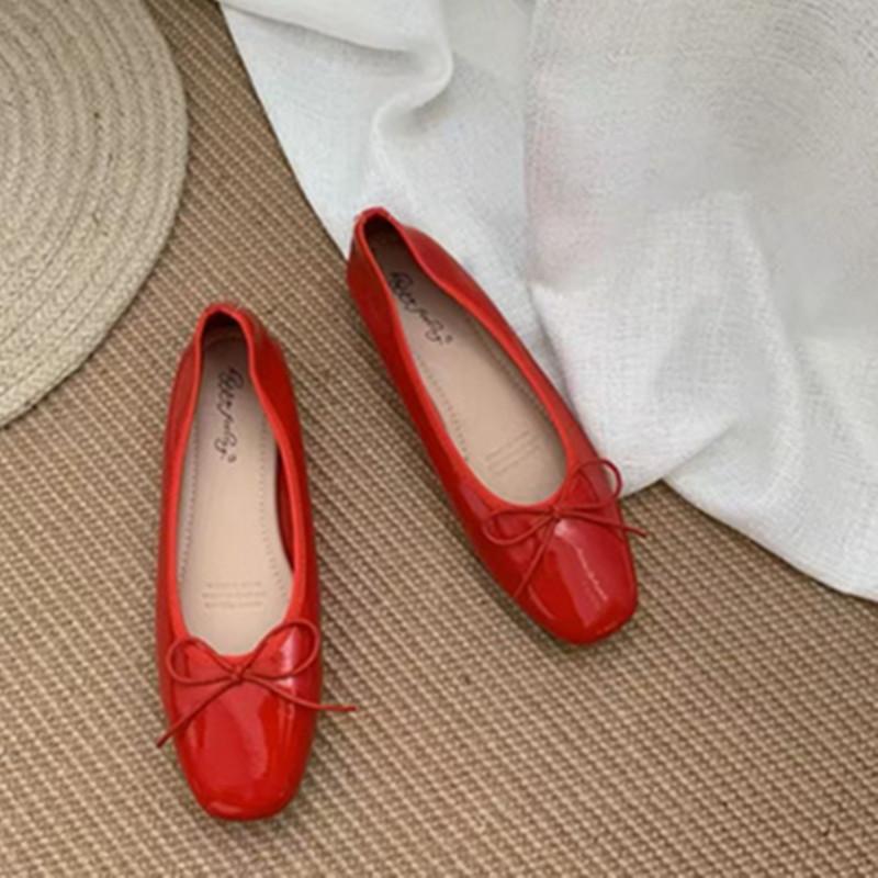 2025 Spring and Autumn New Fashion Versatile Korean Small Single Shoes Versatile Square Head Bow Grandma Shoes Soft Leather