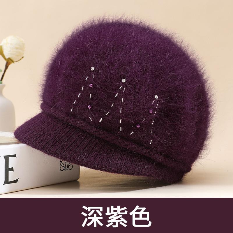 

Зимняя шляпа для пожилой мамы женская шерстяная вязаная шляпа-ведро для пожилой женщины бабушки утолщенная теплая шапка от холода One size темно-фиолетового