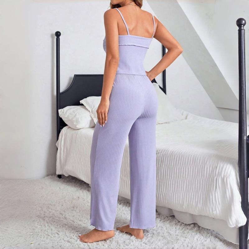 Damen Sexy Enganliegendes Träger-Top Lange Hose Schlafanzug-Set Bequeme Hauskleidung