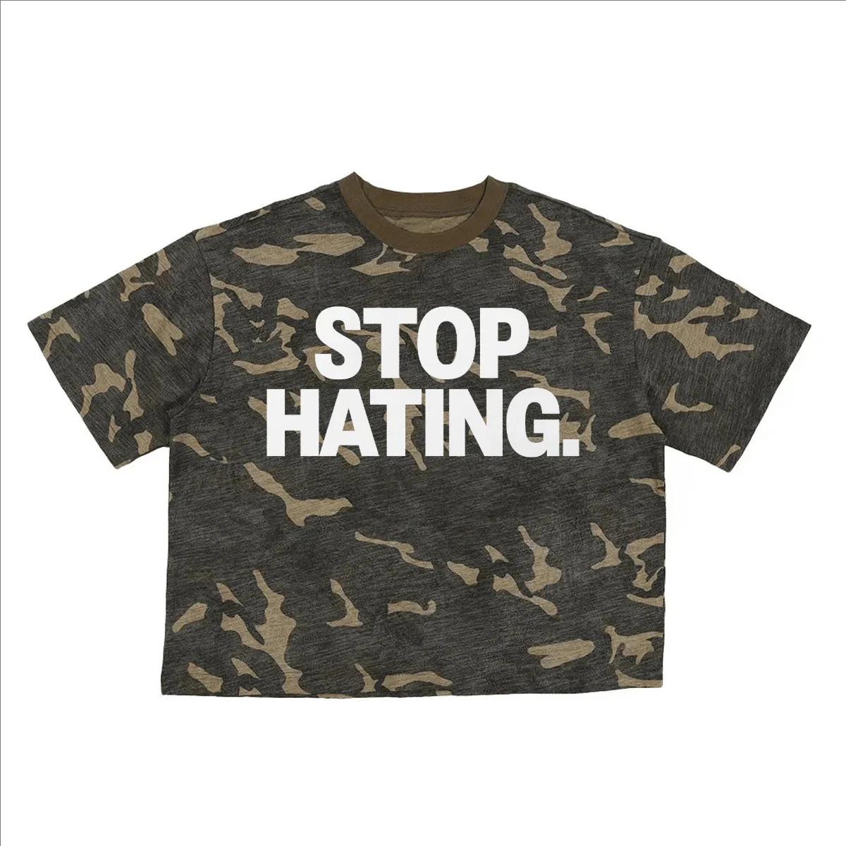 STOP HATING Camouflage Cropped Oversized Shirt 2XL