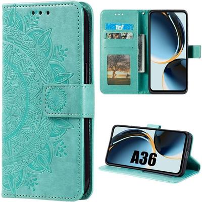 Hülle für Samsung Galaxy A36 5G - BOOLING - Stoßfestes Kunstleder mit exotischem Mandala-Muster - Grün
