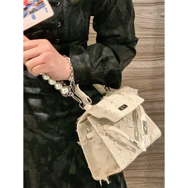 Bag Women's New Retro and Old Denim Beggar Bag Handbag Pearl Chain Shoulder Messenger Bag