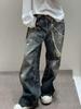 Jeans a Vita Alta Gamba Larga Stampa 3D AC25SS - Stile Americano