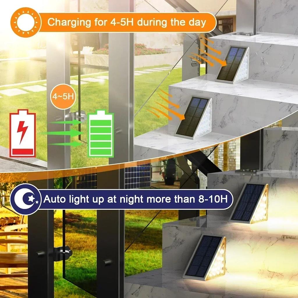 22/24LED Solar Stair Light, IP67 Waterproof Outdoor Step Light, Anti-theft Decorative Lamp for Garden Deck Front Porch Patio